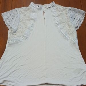 Belldini White Lace Accent Blouse Size M